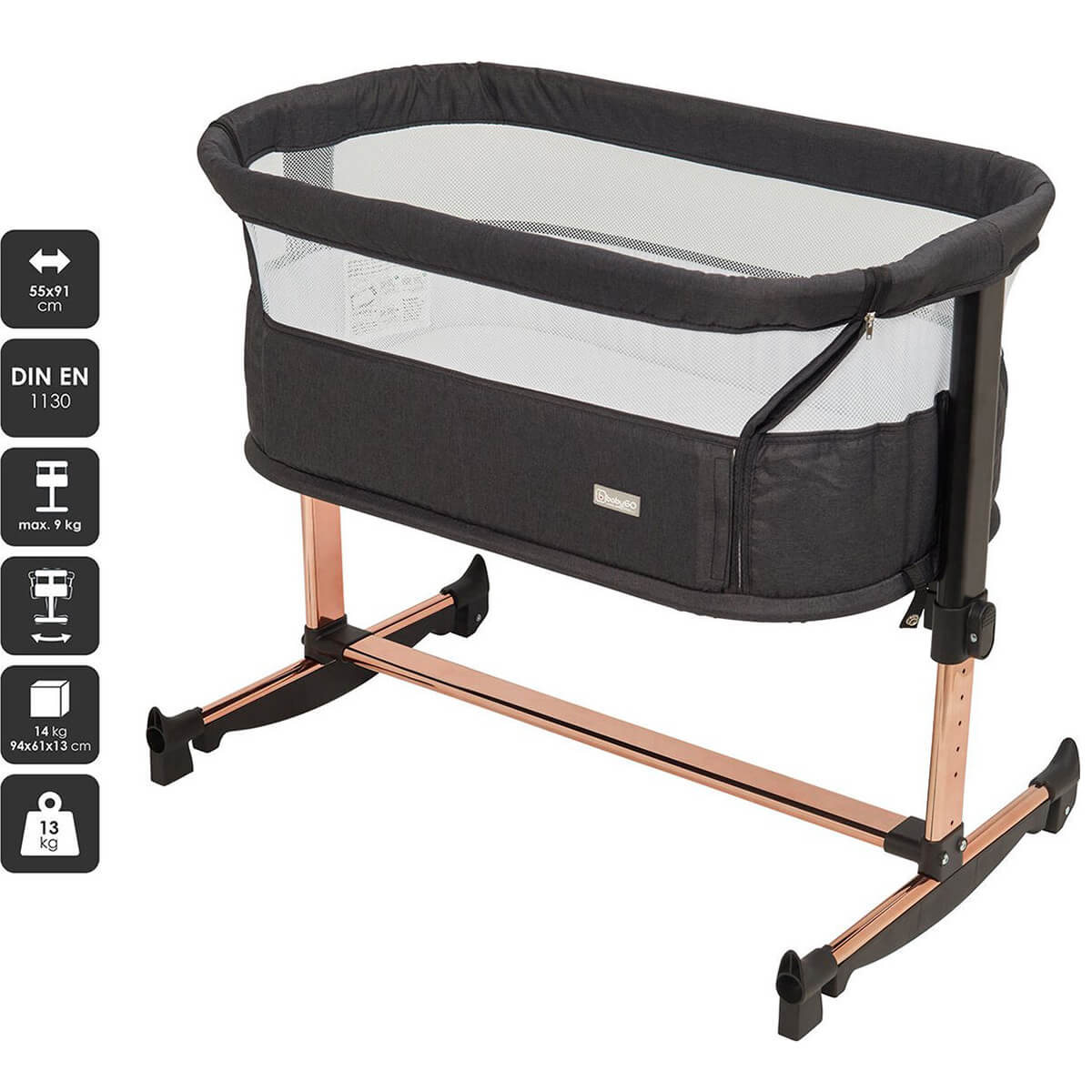 Кроватка-качели 2в1 BabyGO Vivaldi, черно-золотой цвет — изображение 3