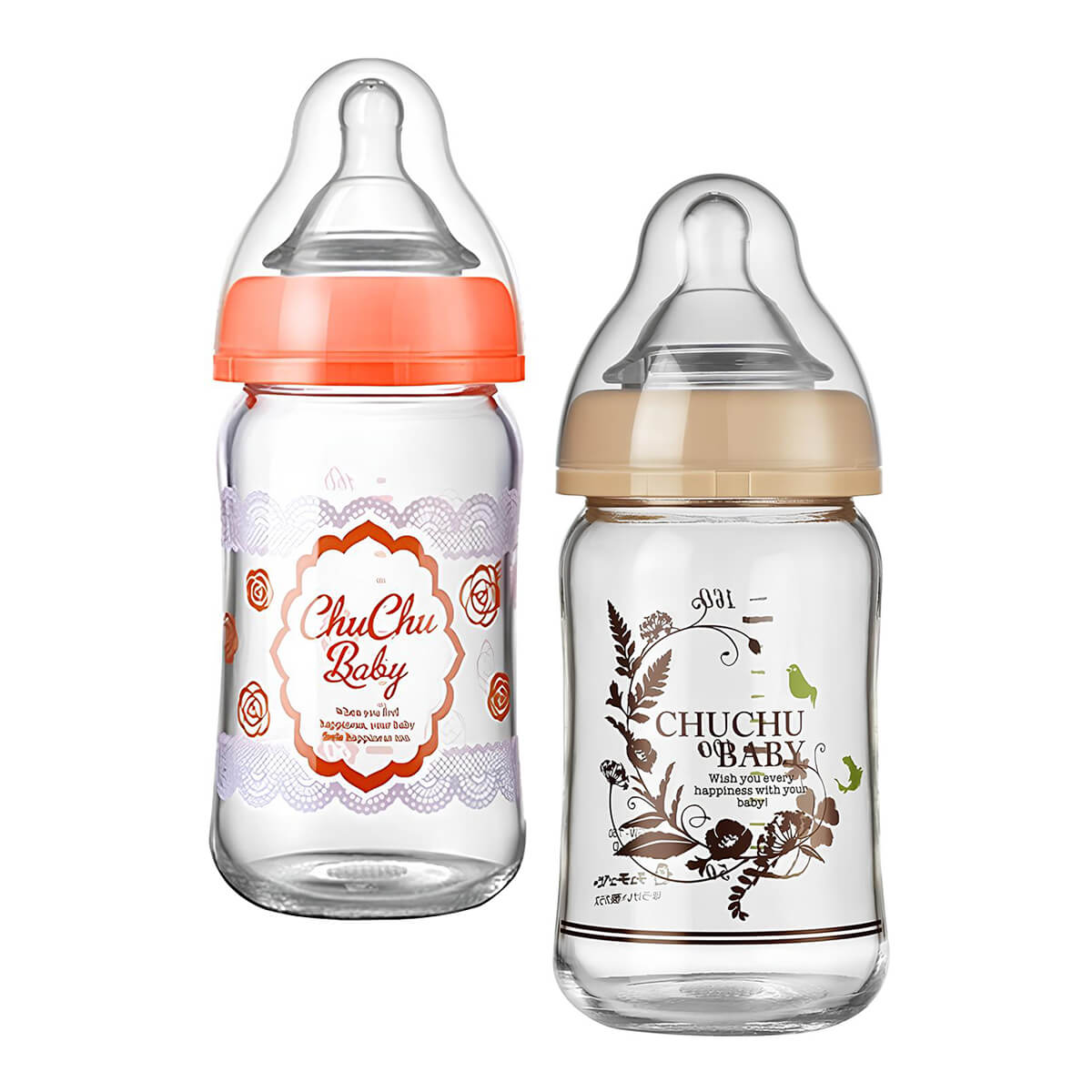 Бутылочка стеклянная Chu Chu Baby, с широким горлышком, 160 мл, теплостойкая