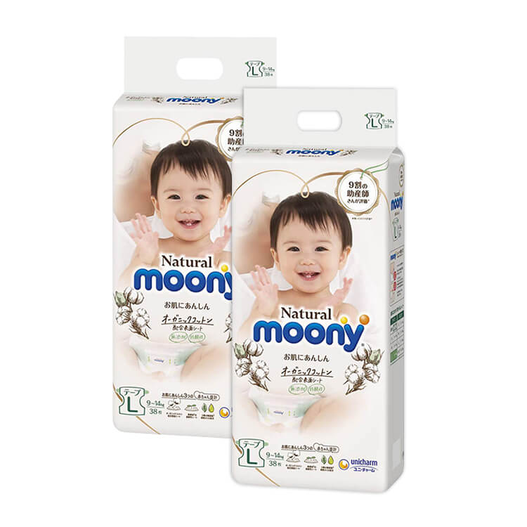 Подгузники Moony Natural L, 9-14 кг, 38 шт. 2 упаковки