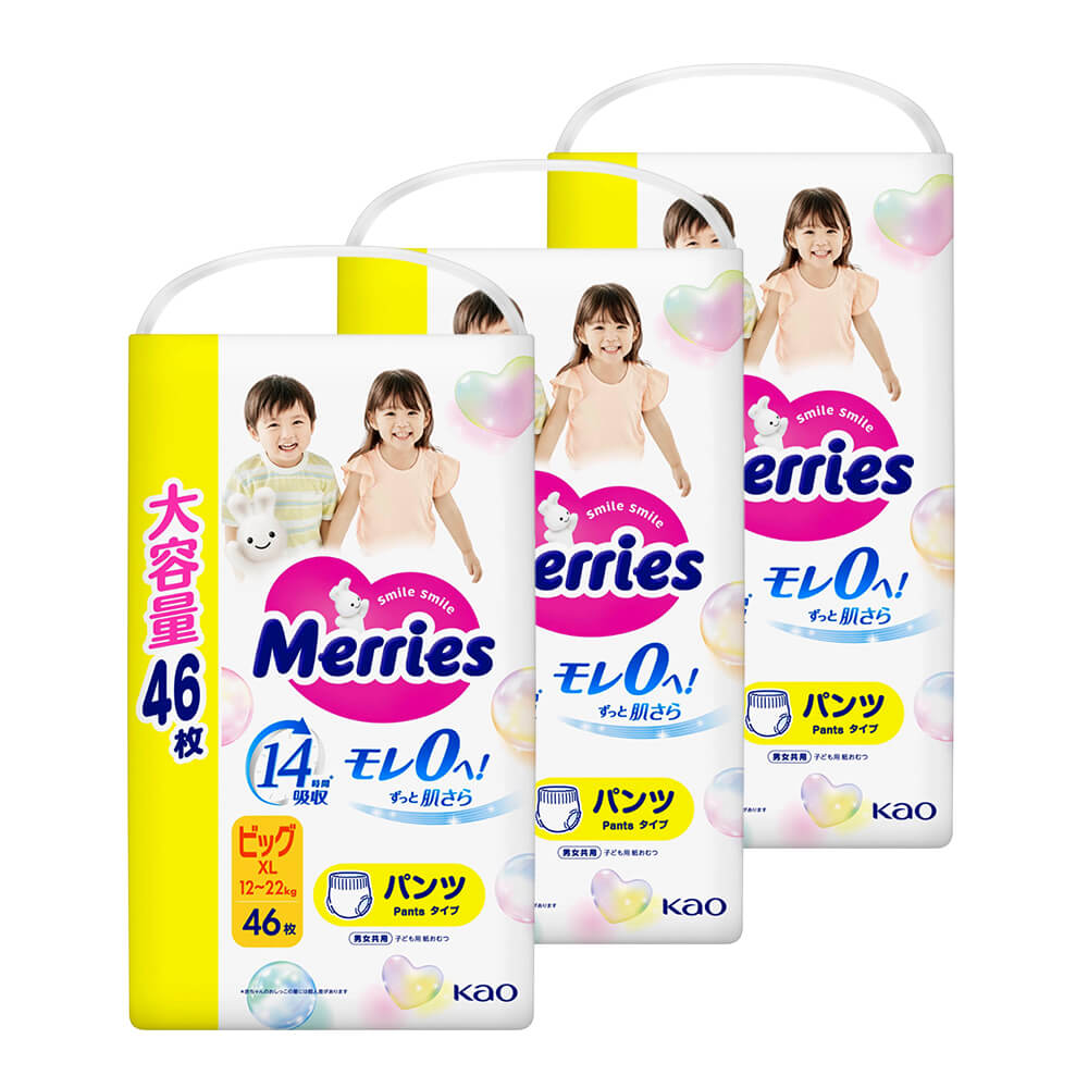 Трусики-подгузники Merries, размер Big, 12-22 кг 46 шт., увеличенная пачка, 3 упаковки