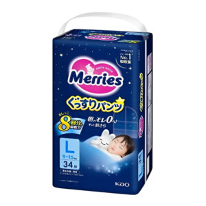 Ночные трусики-подгузники Merries, L, 9-15кг, 34 шт.